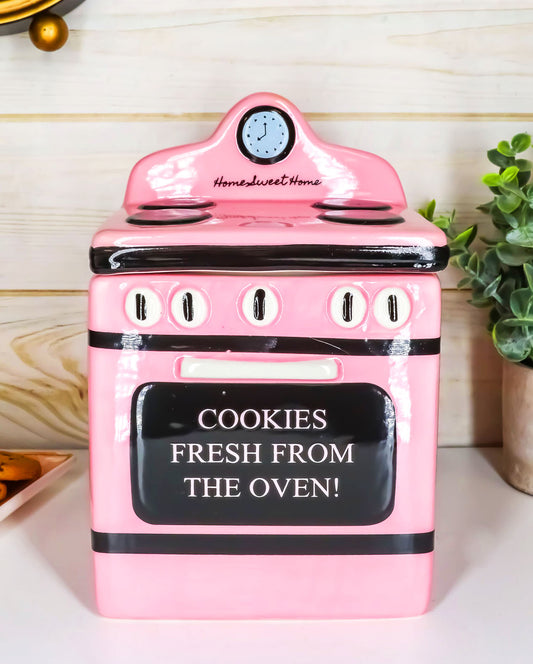 Ceramic Vintage Pink Oven Cookie Jar With Seal Tight Lid Old Fashioned Retro - Ebros Gift