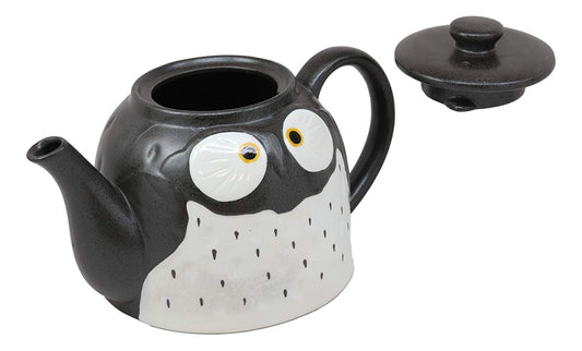 Ebros Gift Whimsical Black Spotted Fat Owl Ceramic 52oz Large Tea Pot With Built In Strainer Spout As Teapots Home Decor Of Owls Owlet Nocturnal Bird Decorative
