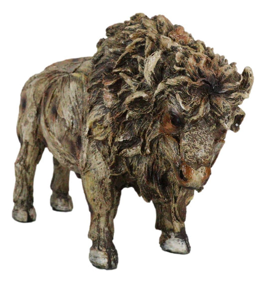 Native American Grassland Plains Wild Bison Buffalo Faux Wooden Resin Sculpture