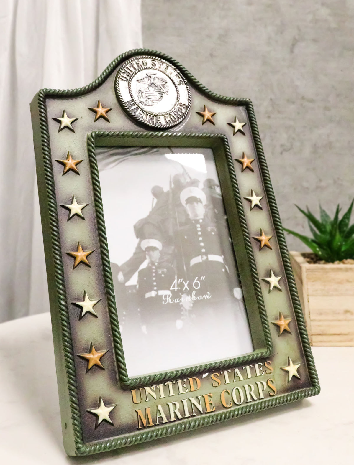 Patriotic United States Marine Eagle Seal Rank Stars Memorial 4x6 Picture Frame