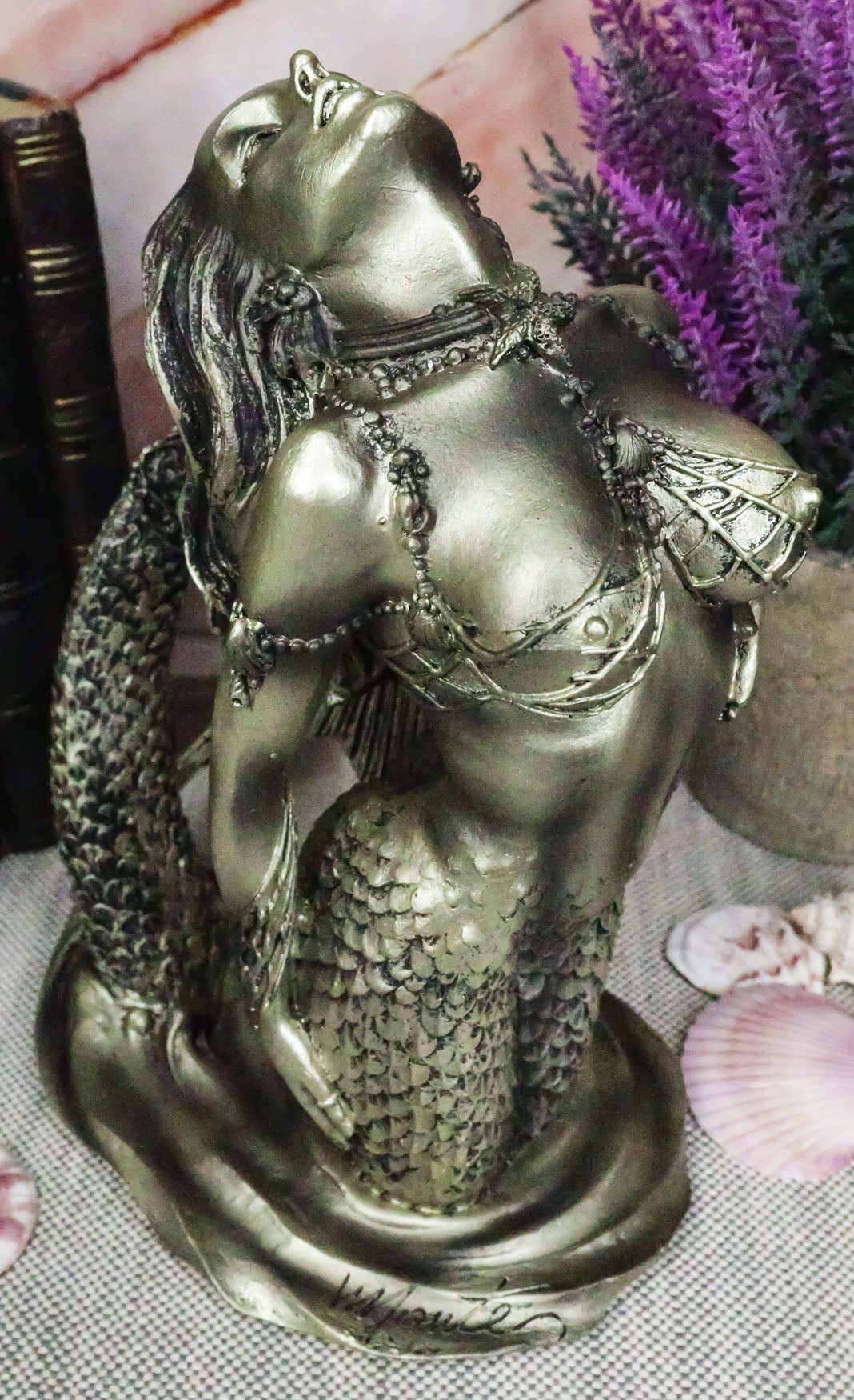 Nautical Seductive Siren of The Seas Nude Mermaid Rising Out Of Waters Figurine
