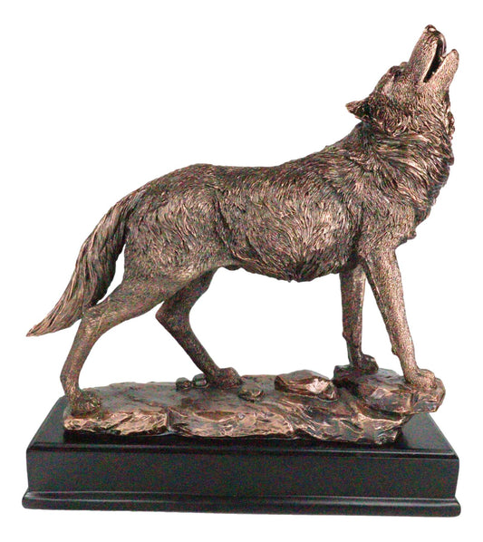 Rustic Forest Woodlands Howling Spirit Alpha Wolf Figurine With Trophy Base