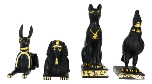 Egyptian Gods Horus Androsphinx Bastet And Anubis Mini Figurines Set of 4 - Ebros Gift