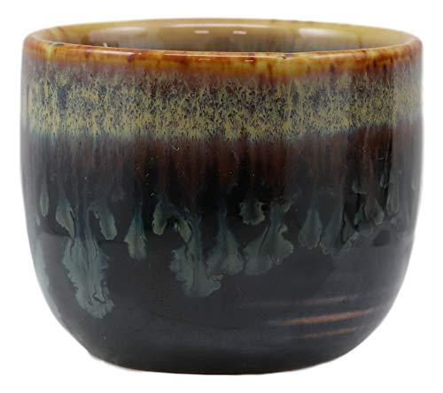 Glazed Ceramic Brown And White Japanese Wine Ochoko Sake Cup Pack of 6 Cups - Ebros Gift
