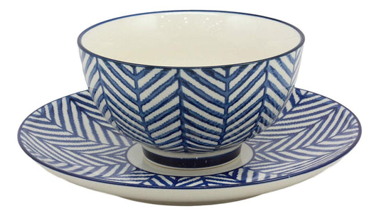 Ebros Blue Zig Zag Pattern Contemporary Designer Ceramic Dinnerware Bowl Mug Plate Set