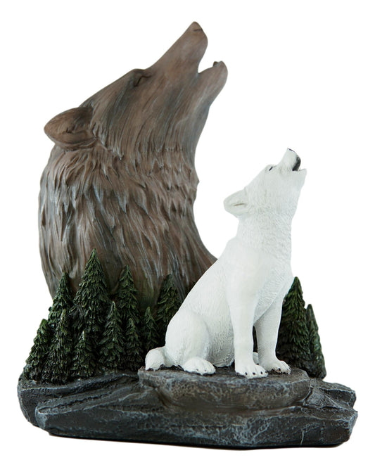 Ebros Howling Alpha Wolf Bust With White Pup By Pine Trees Forest Woodlike Figurine
