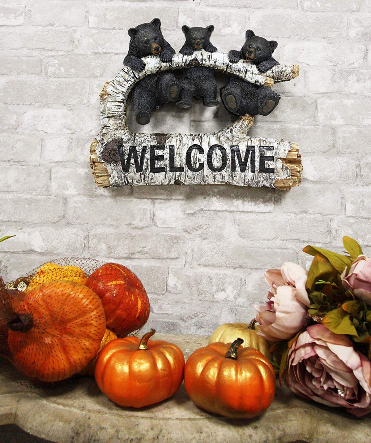 Ebros Large Rustic 3 Black Bears Dangling On Sycamore Tree Branches Welcome Sign Hanging Wall Mounted Decor Plaque 15.5" Long Western Cabin Lodge 3D Art Sculpture Bear Figurine