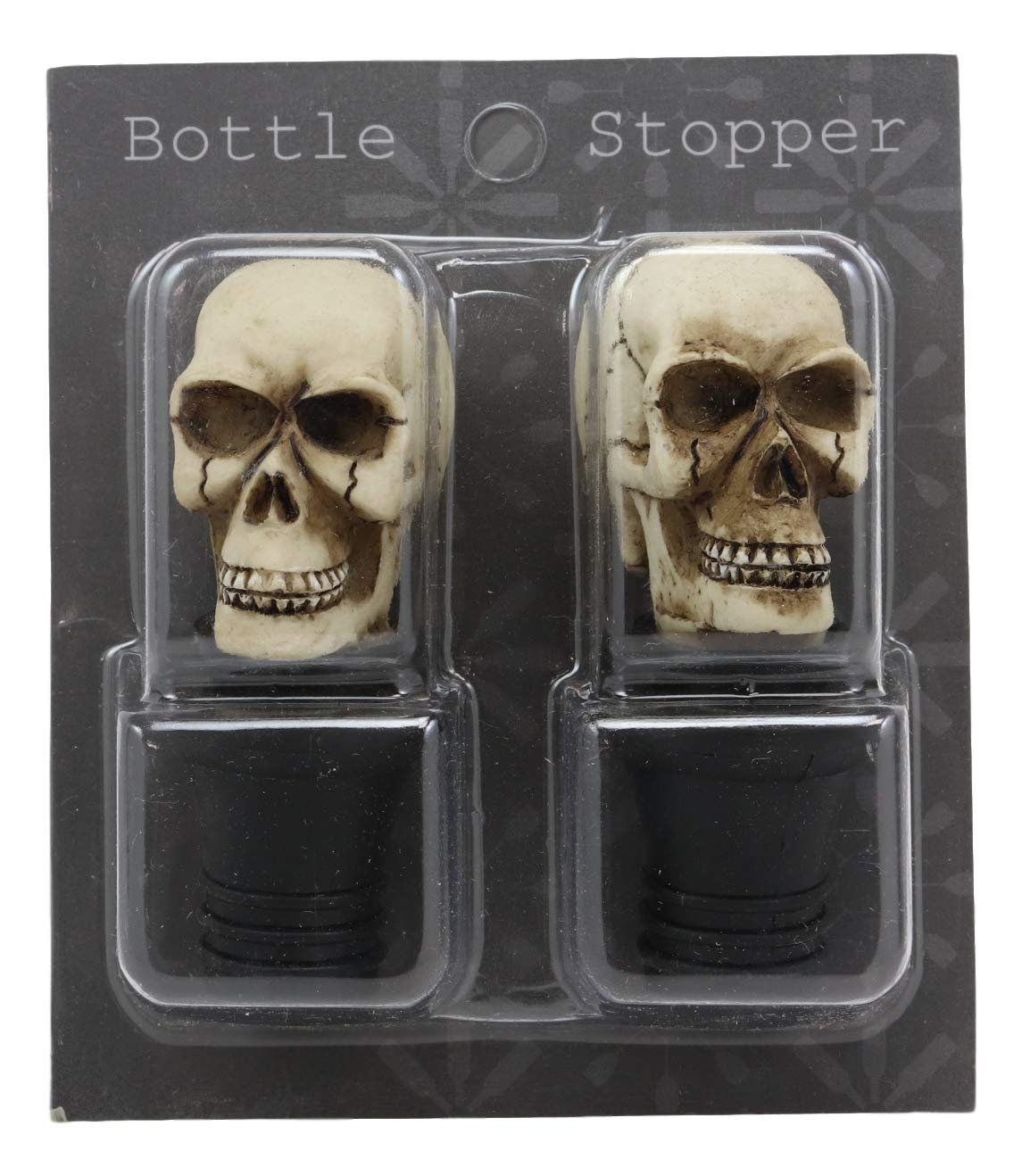 Ebros Set of 2 Skeleton Cranium Bone Skull Wine Bottle Stoppers 3"H Collectible