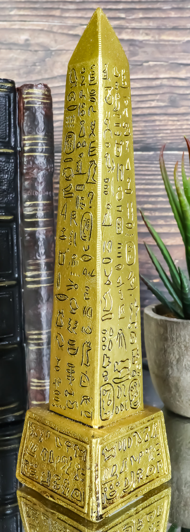 Ebros Gods Of Egypt Temple of Ra Gold Colored Luxor Obelisk With Hieroglyphs Statue - Ebros Gift