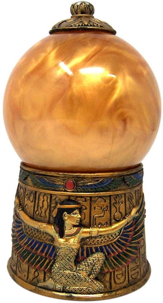 Ebros Egyptian Isis Kneeling with Open Wings Golden Sandstorm Ball Statue 7"H - Ebros Gift