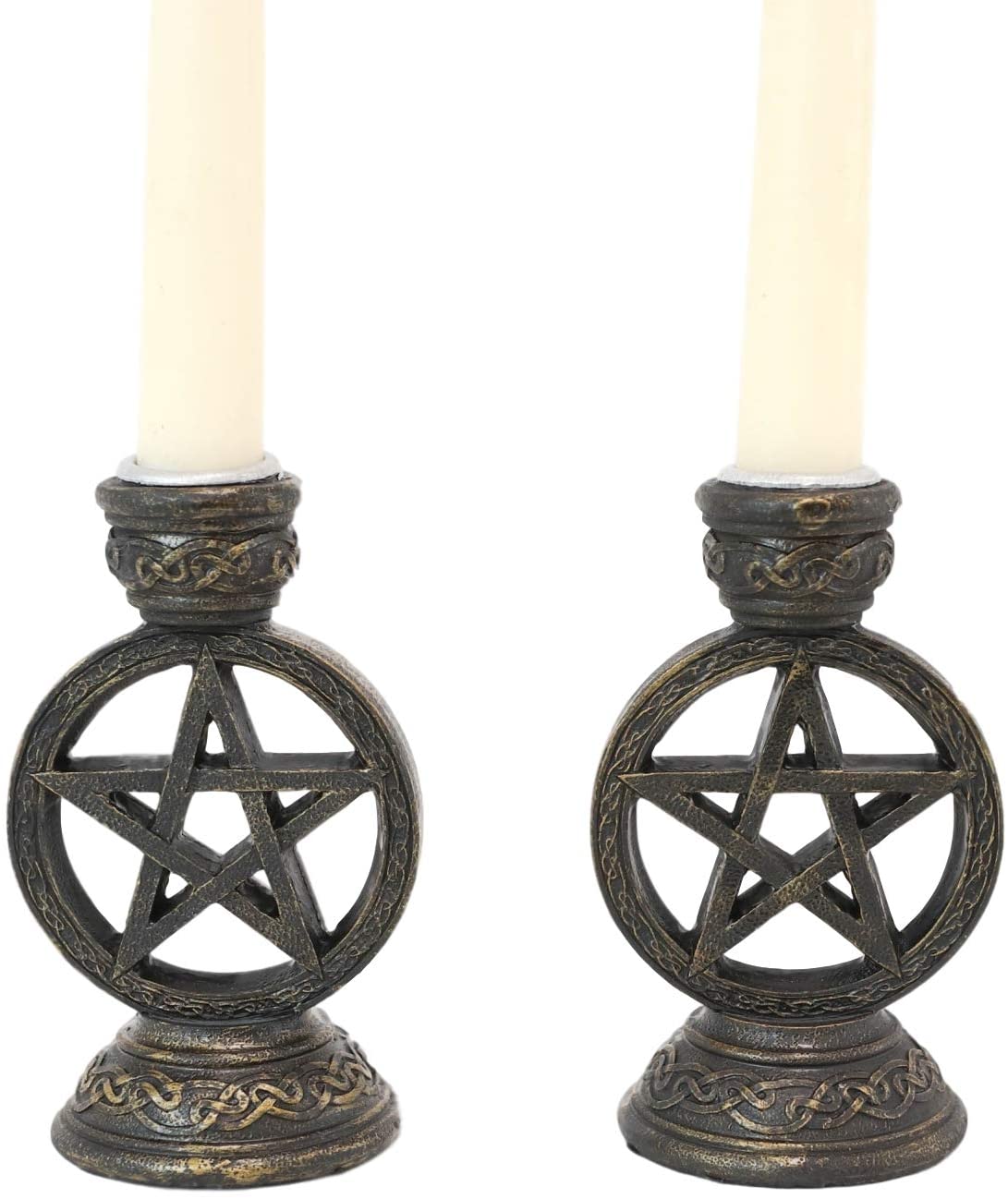 Set of 2 Wicca Pentagram Pentacle In Circle Taper Candle Or Cone Incense Holders