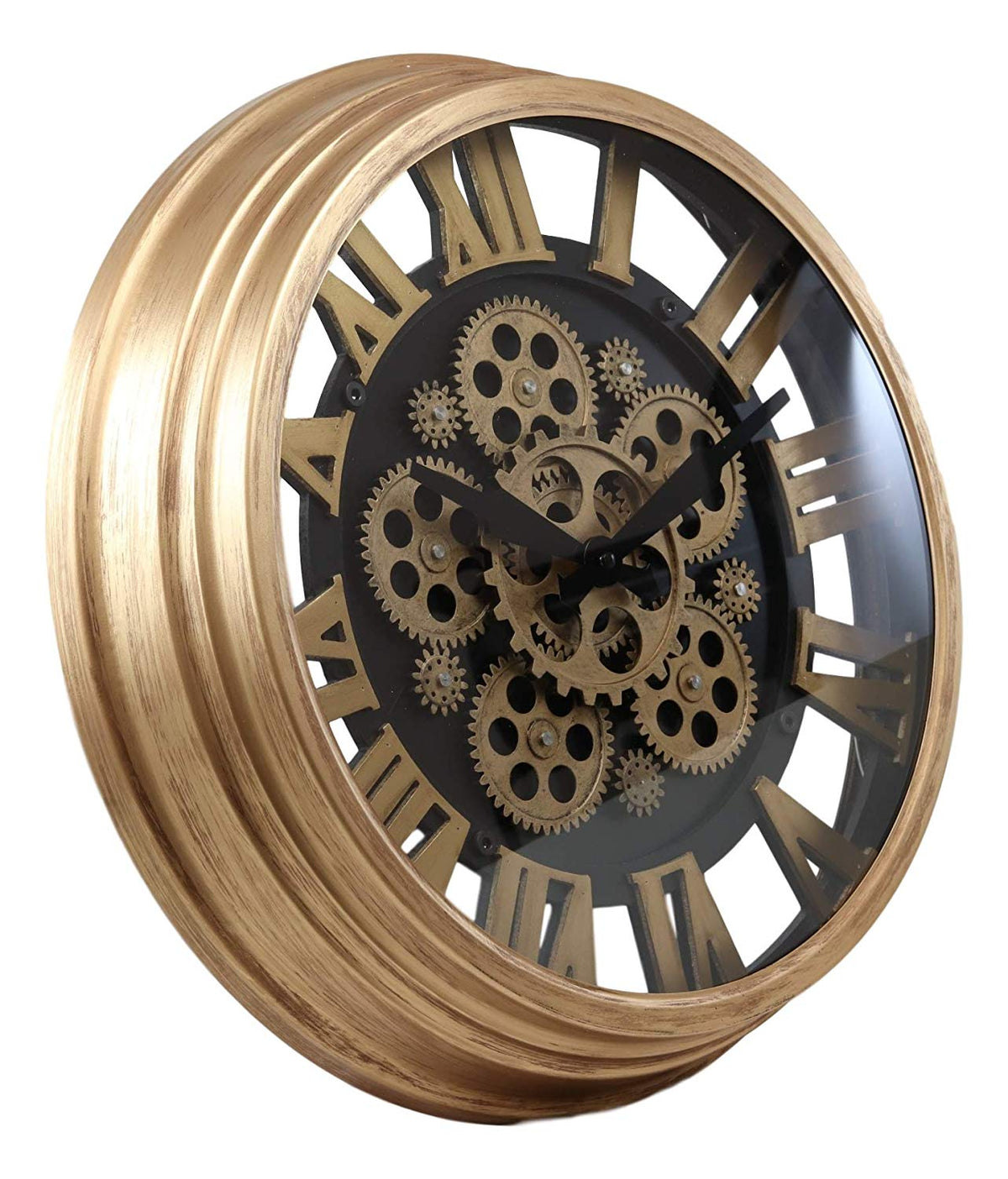 Ebros Large Steampunk Mechanical Moving Gears European Classic Round Style Gold And Black Wall Clock 18"D Victorian Industrial Accent Fantasy Metal Clockwork Gearwork Clocks (Standard Roman Numerals) - Ebros Gift