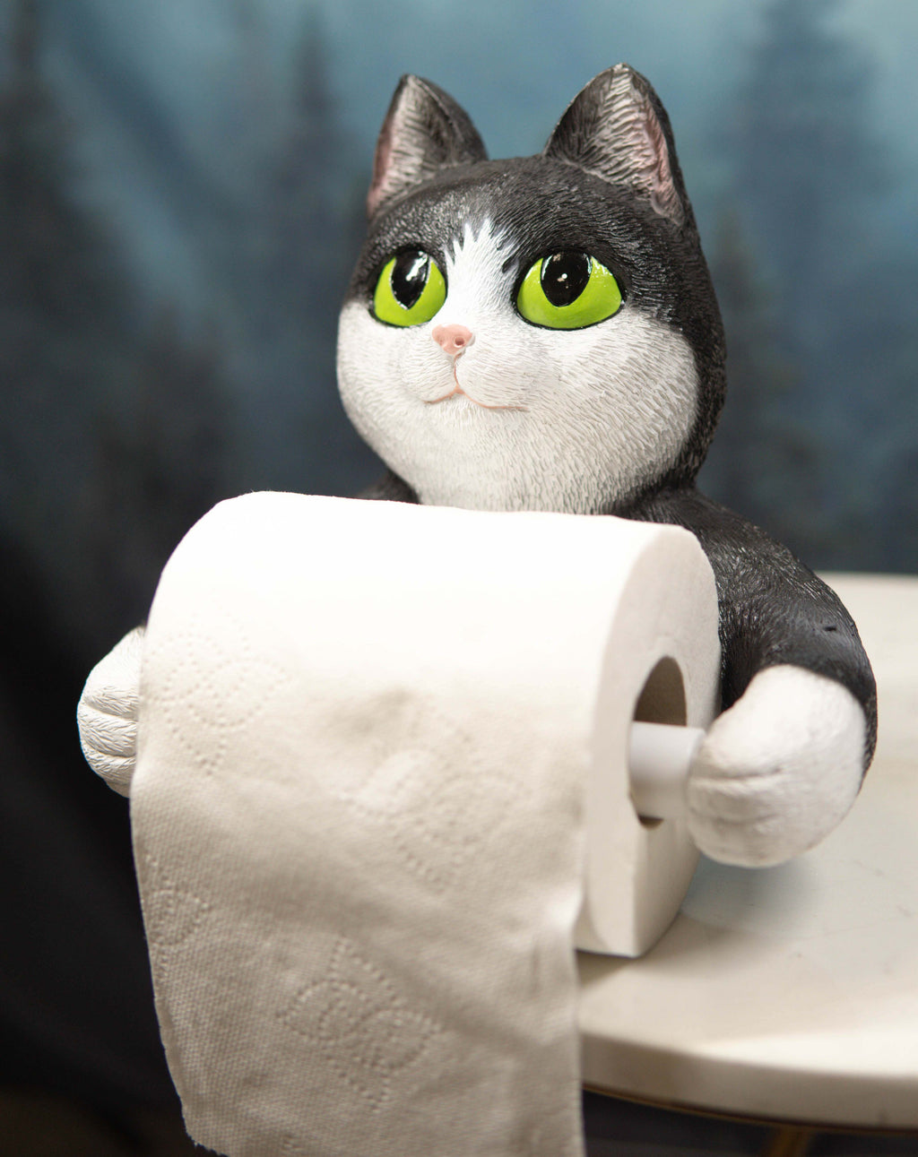 Whimsical Black White Kitten Cat Toilet Paper Roll Holder Bathroom