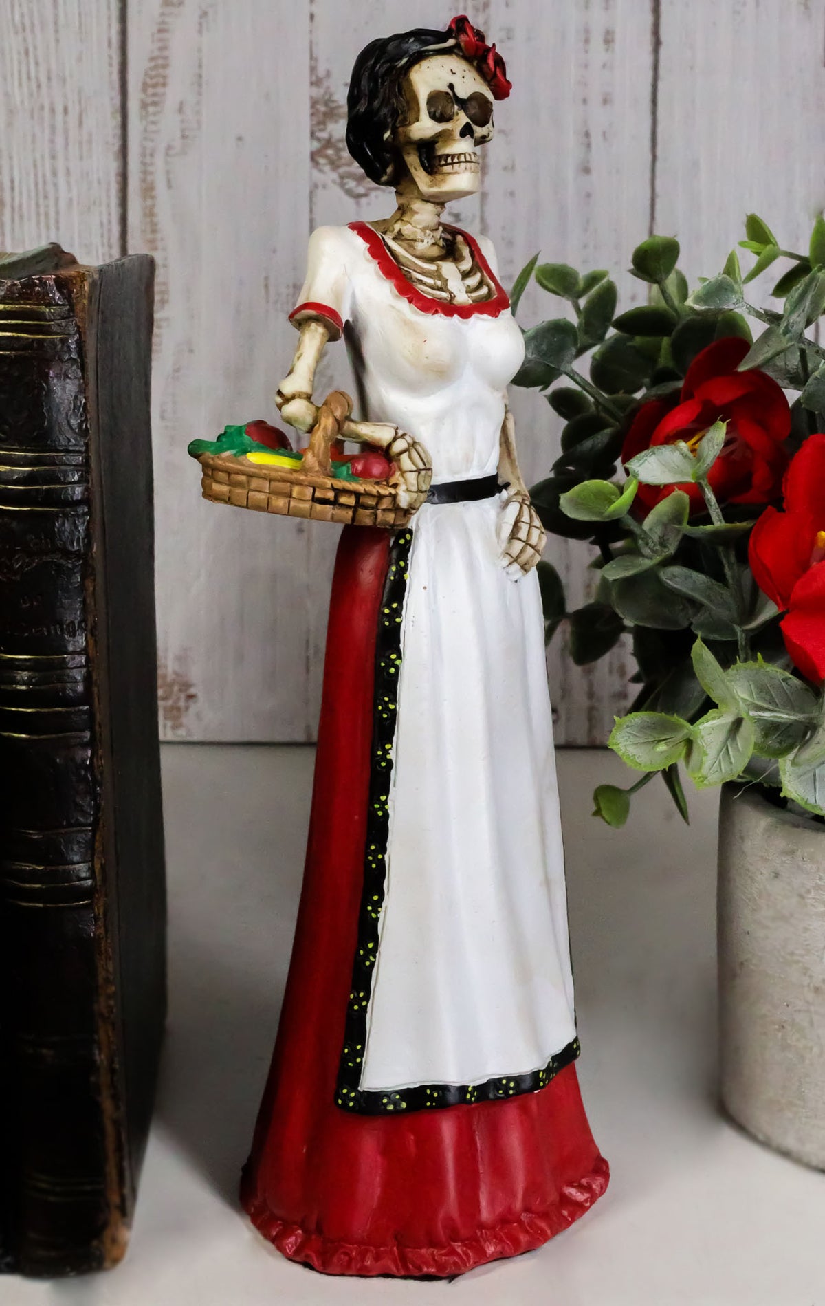 Day of The Dead Traditional Senorita Mexican Lady With Fruit Basket Figurine
