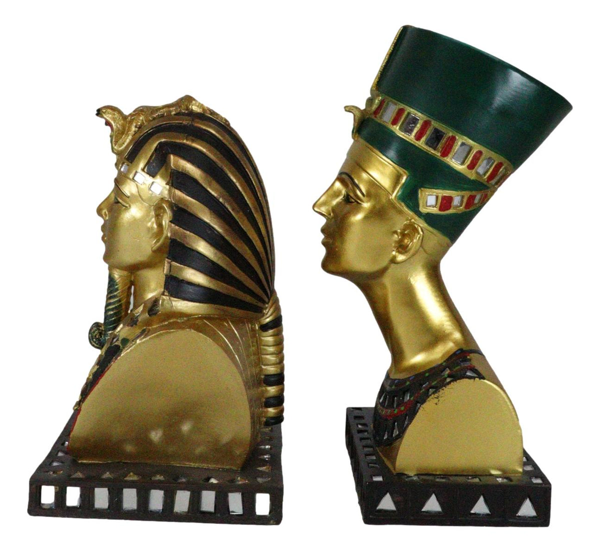 Ebros Golden Mask of Egypt Pharaoh King TUT and Queen Nefertiti Statue Set of 2 - Ebros Gift