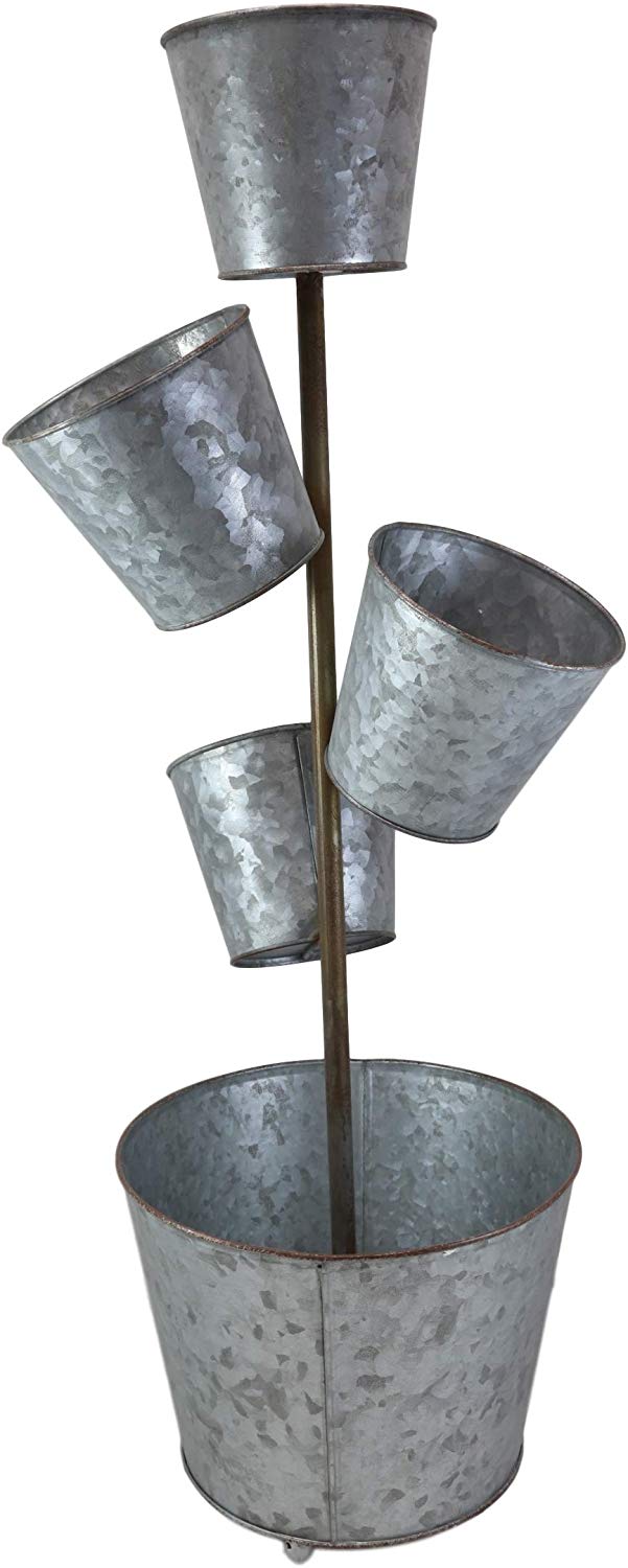 galvanized metal indoor succulent planters Ebros Gift Galvanized Metal Rustic Vertical Pole 5 Tier Variable Sized