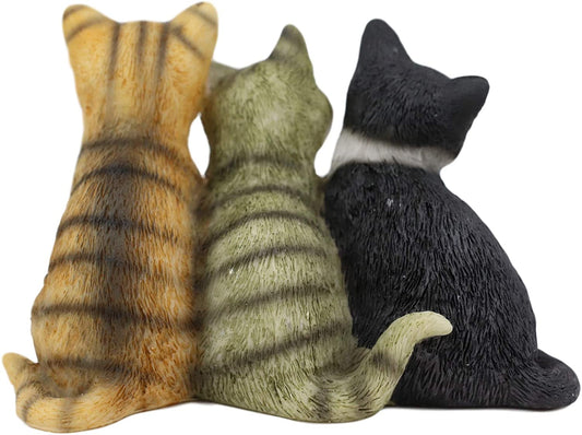 Ebros Lifelike Trio Shorthair Kittens Cats Sitting Side by Side Figurine 5" Long - Ebros Gift