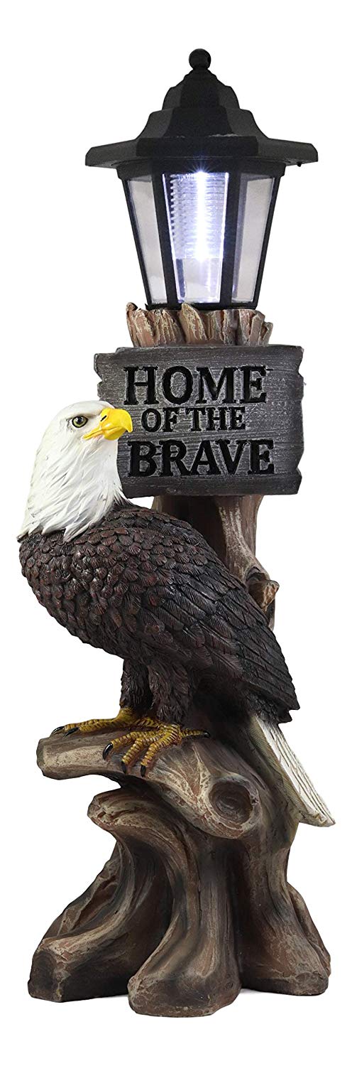 Ebros 'Home of The Brave' Patriotic Eagle Night Light Statue Solar LED Lantern - Ebros Gift