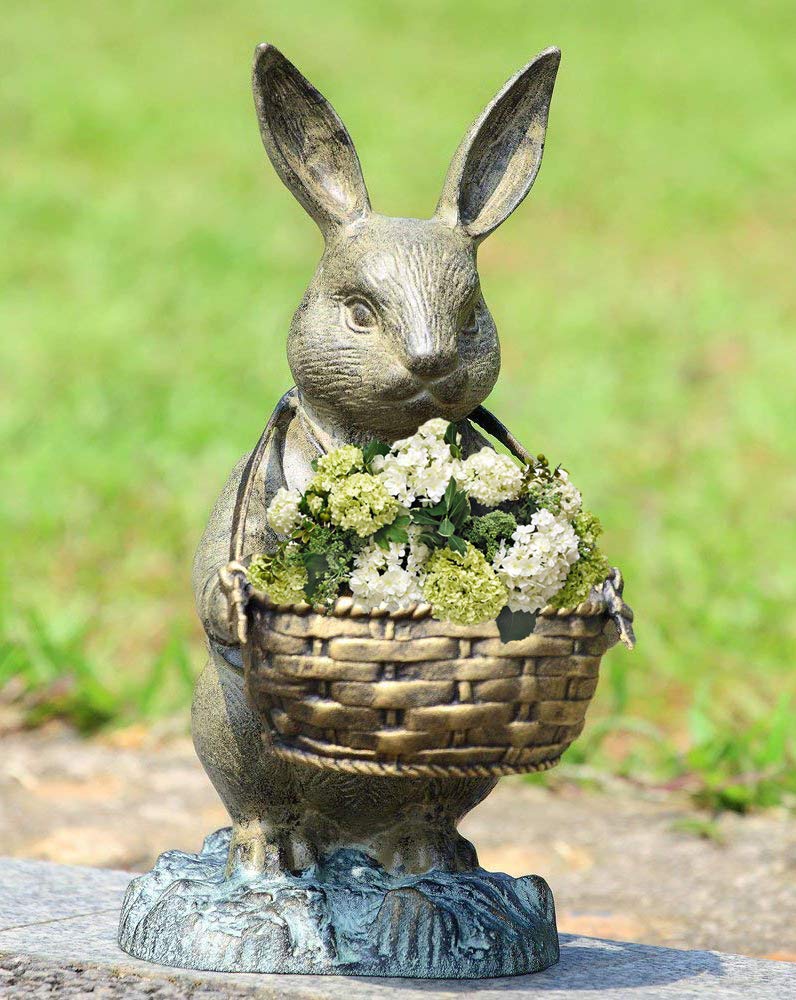 rabbit planter pot Ebros Aluminum Rustic Bunny Rabbit Holding Basket Planter Pot Garden Statue 13"H