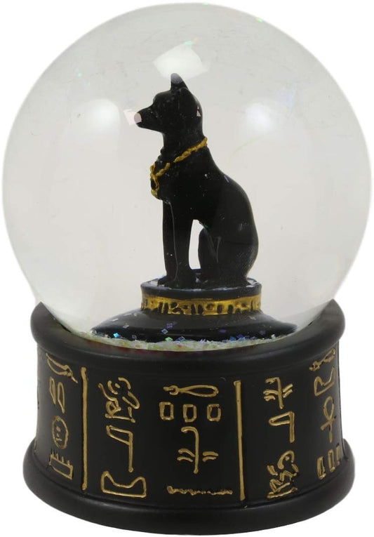 Ebros Black and Gold Goddess Bastet Cat Glitter Snow Globe 65mm Small 3.5"H