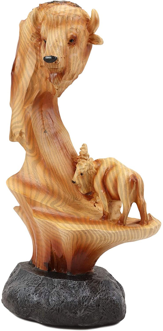 Ebros Rustic North American Bison Buffalo Wildlife Scene Figurine Faux Wood 9"H