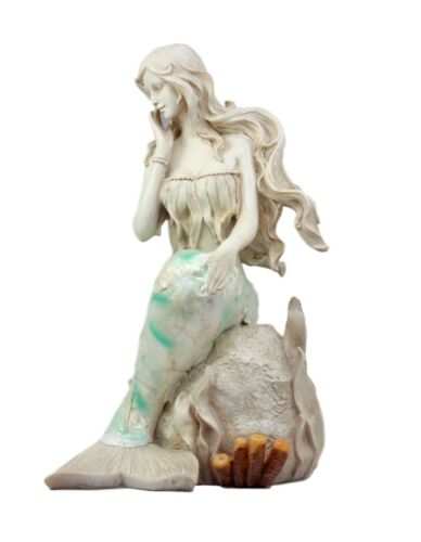 Ebros Ocean Turquoise Mermaid Sitting On Starfish Coral Bed Rock Figurine 13"H