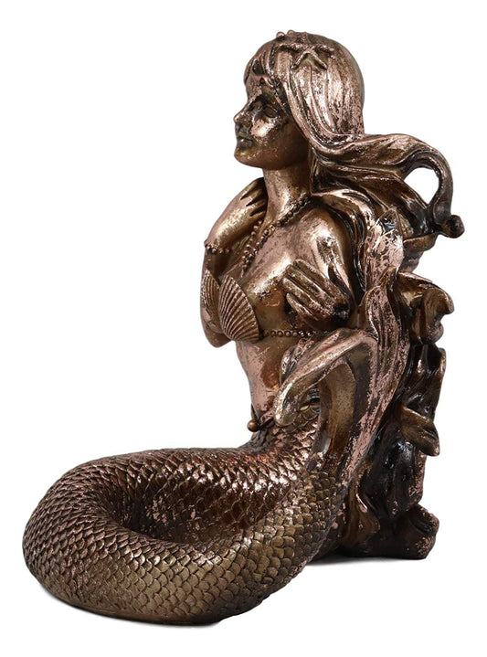 Ebros Nautical Coastal Beach Mermaid Wine Holder Figurine in Bronze Finish Resin - Ebros Gift