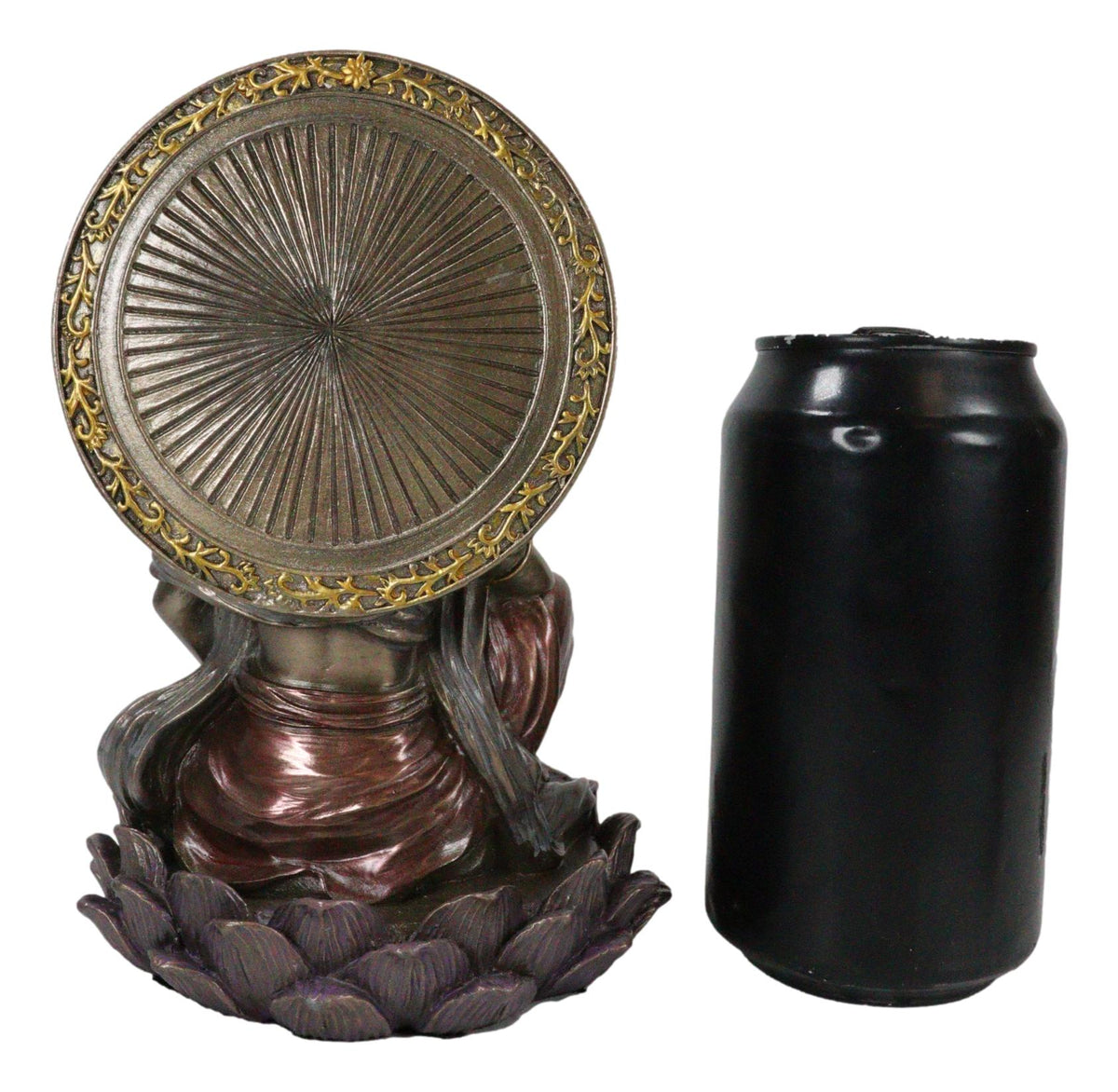 Buddha Goddess Guanyin Kuan Yin On Lotus With Immeasurable Light Disc Figurine