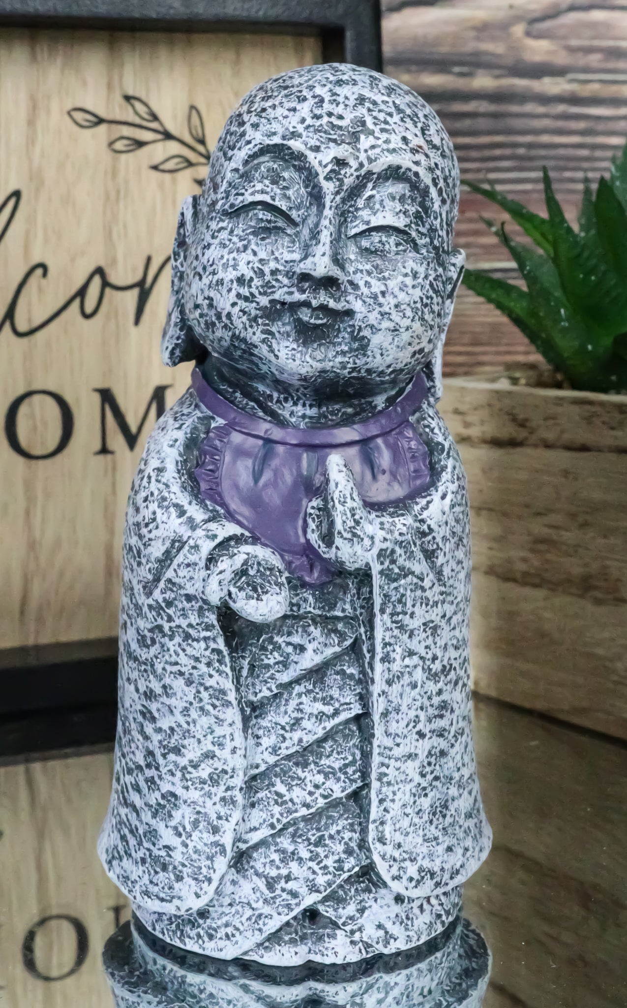 Ebros Japanese Namaste Praying Jizo Monk with Purple Bib Statue