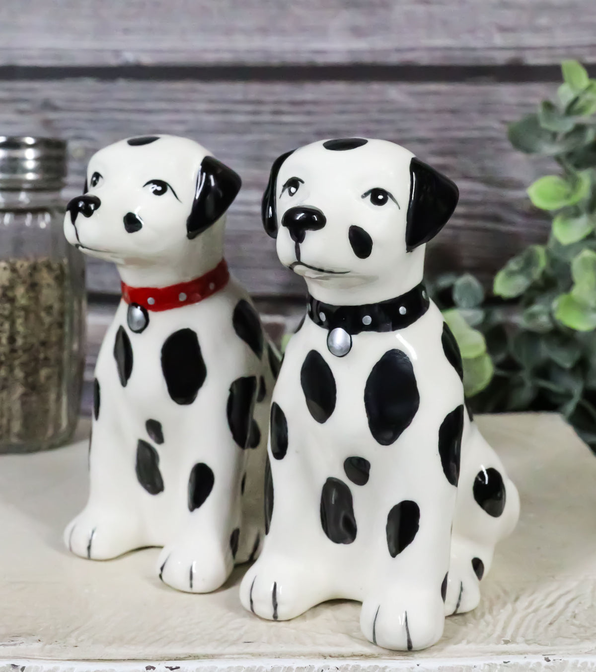 Black And White Spotted Dalmatian Dogs Puppies Magnetic Salt Pepper Shakers Set - Ebros Gift