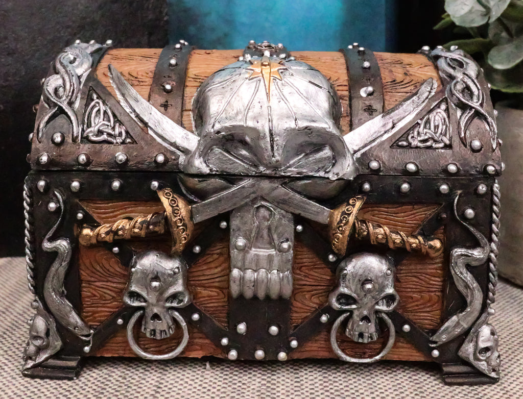 Ebros Pirate Skull With Crossed Dagger Blades Treasure Chest Box