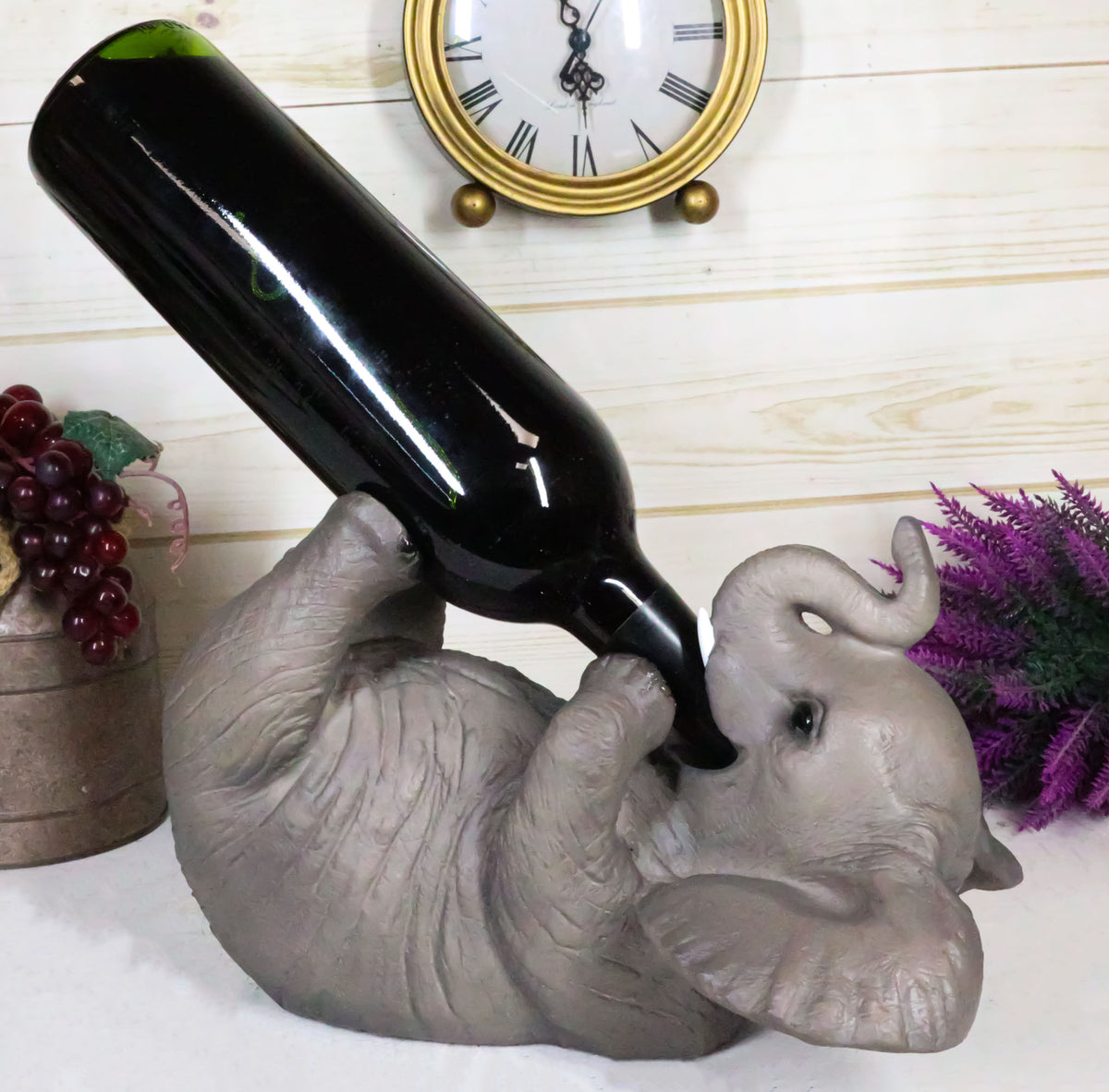 Ebros Kitchen Decor Safari Savannah Elephant Pachyderm Wine Oil Bottle Holder Figurine - Ebros Gift