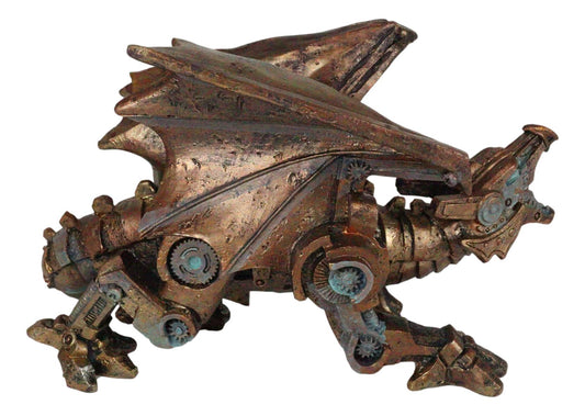 Ebros Roaring Steampunk Copper Skinned Robotic Cyborg Winged Dragon Figurine Statue