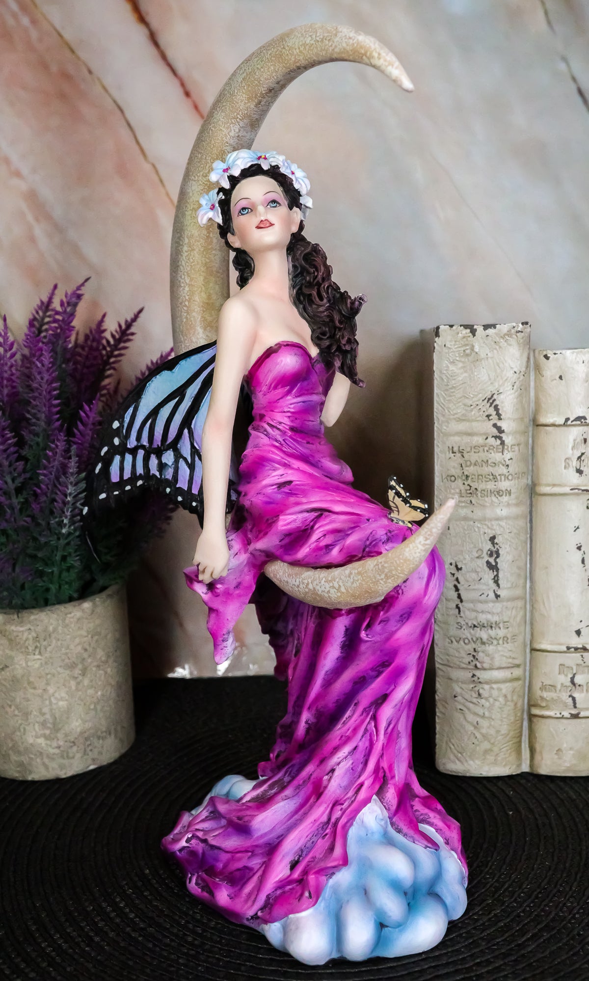 Large Amethyst Moon Celestial Butterfly Fairy Statue 11"Tall By Nene Thomas