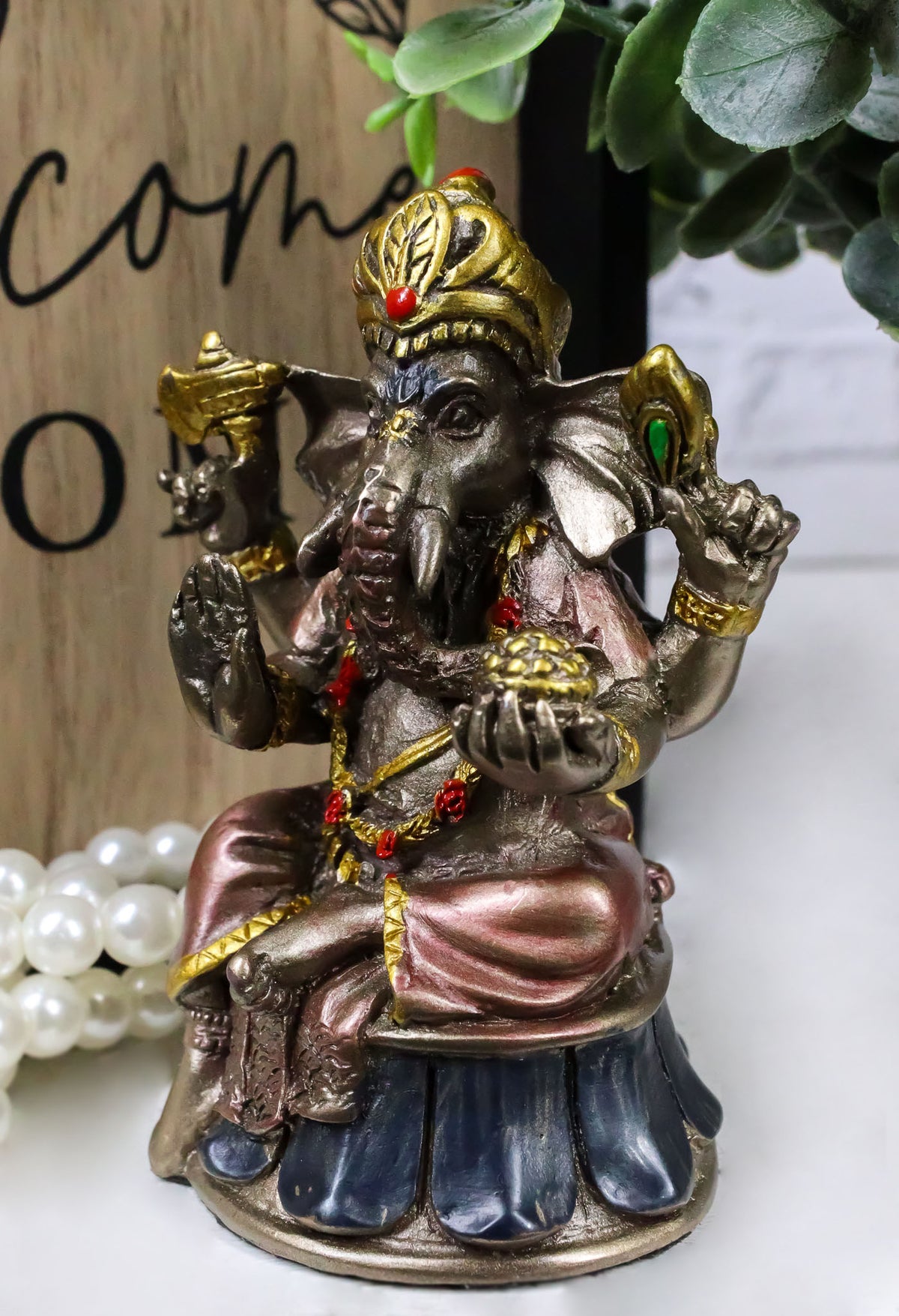 Small Hindu Ganesha Ganapati Hindu Elephant God Sitting On Drum Figurine