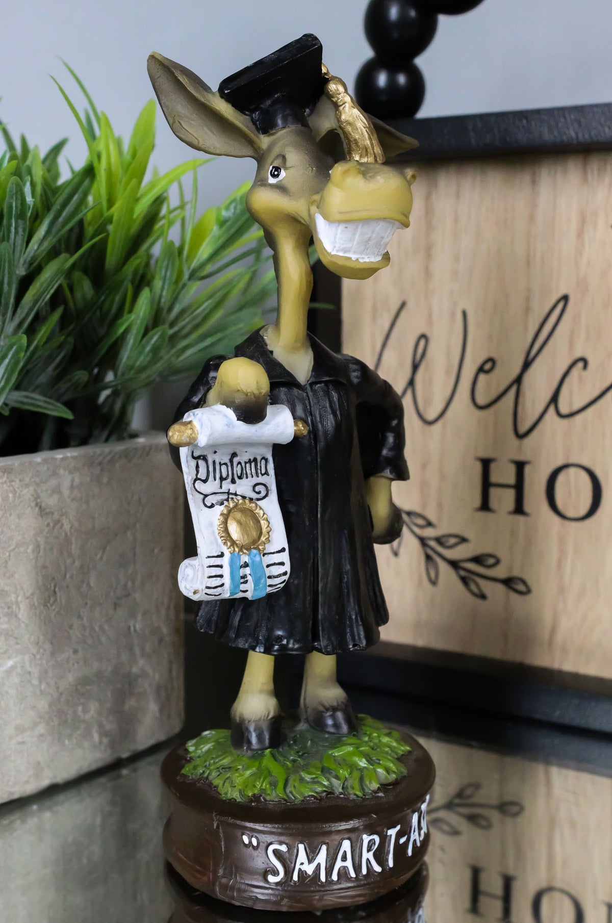 Comical Smart Ass Donkey with Diploma In Graduation Outfit Tassel Hat Figurine - Ebros Gift