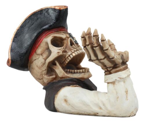 Ahoy Bootleg Rum Gold Tooth Pirate Captain Hook Skeleton Wine Holder Figurine