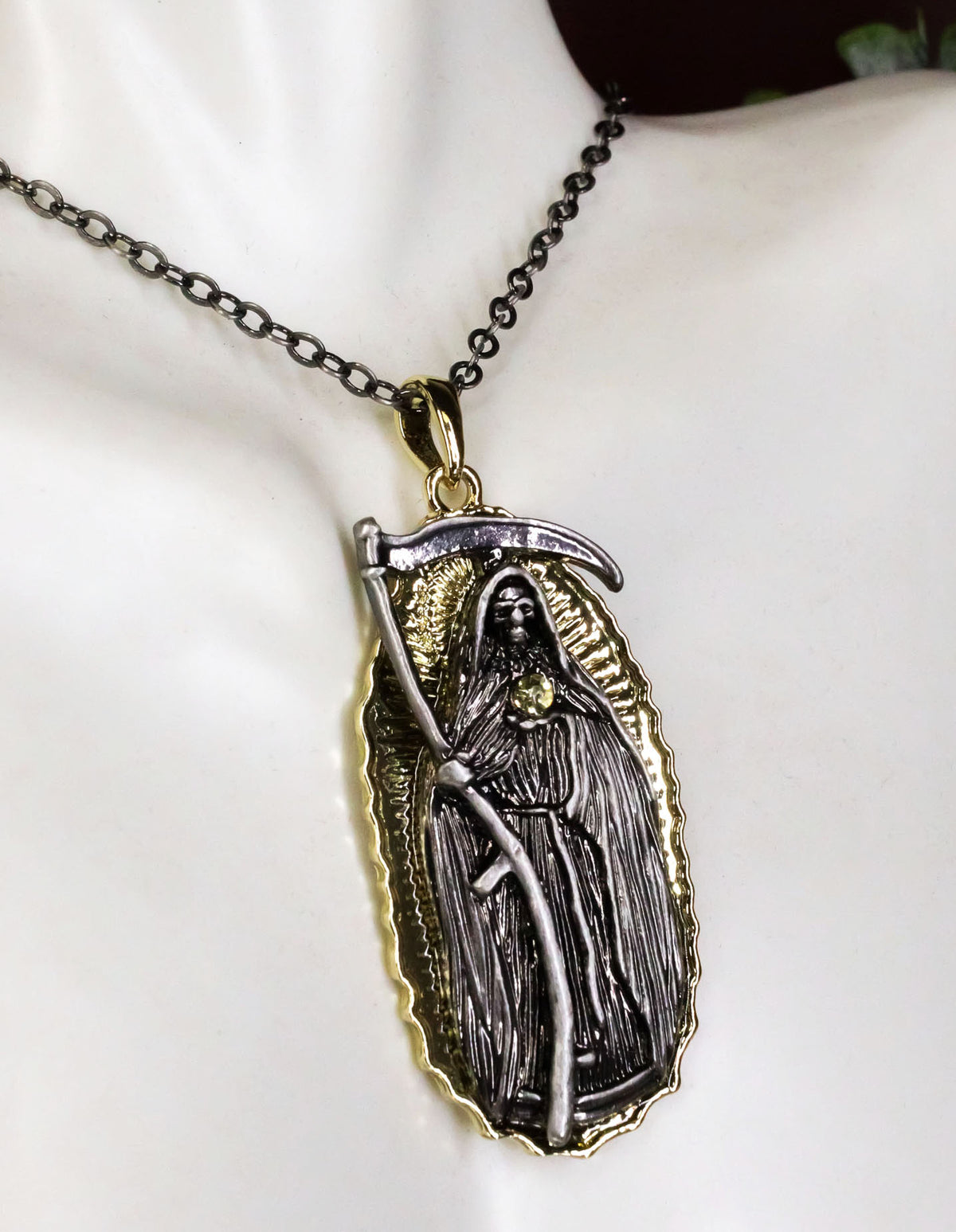 Day Of The Dead Santa Muerte Pewter Necklace Our Lady Of Holy Death Lead Free