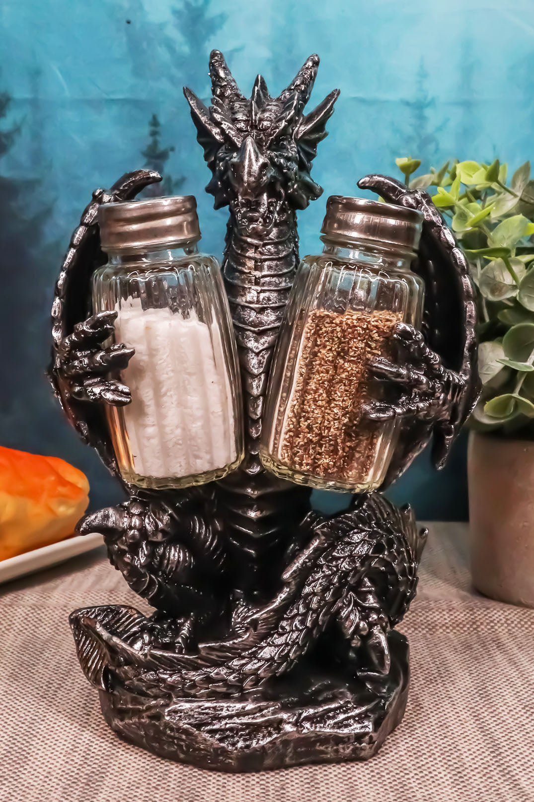 Blackened Spice Medieval Gothic Dragon Salt And Pepper Shakers Set