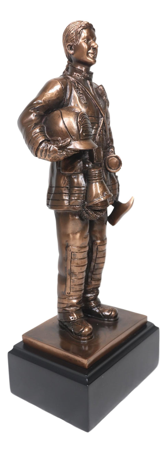 Fire Fighter Civil Service Firewoman With Helmet and Axe On Trophy Base Statue - Ebros Gift