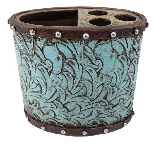 Rustic Western Turquoise Floral Soap Dish Toothbrush Holder And Soap Pump Set