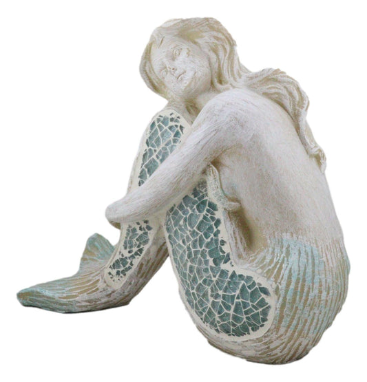 Ebros Nautical Goddess Mermaid Maiden Resting Decorative Crushed Glass Art Figurine 7.75"H