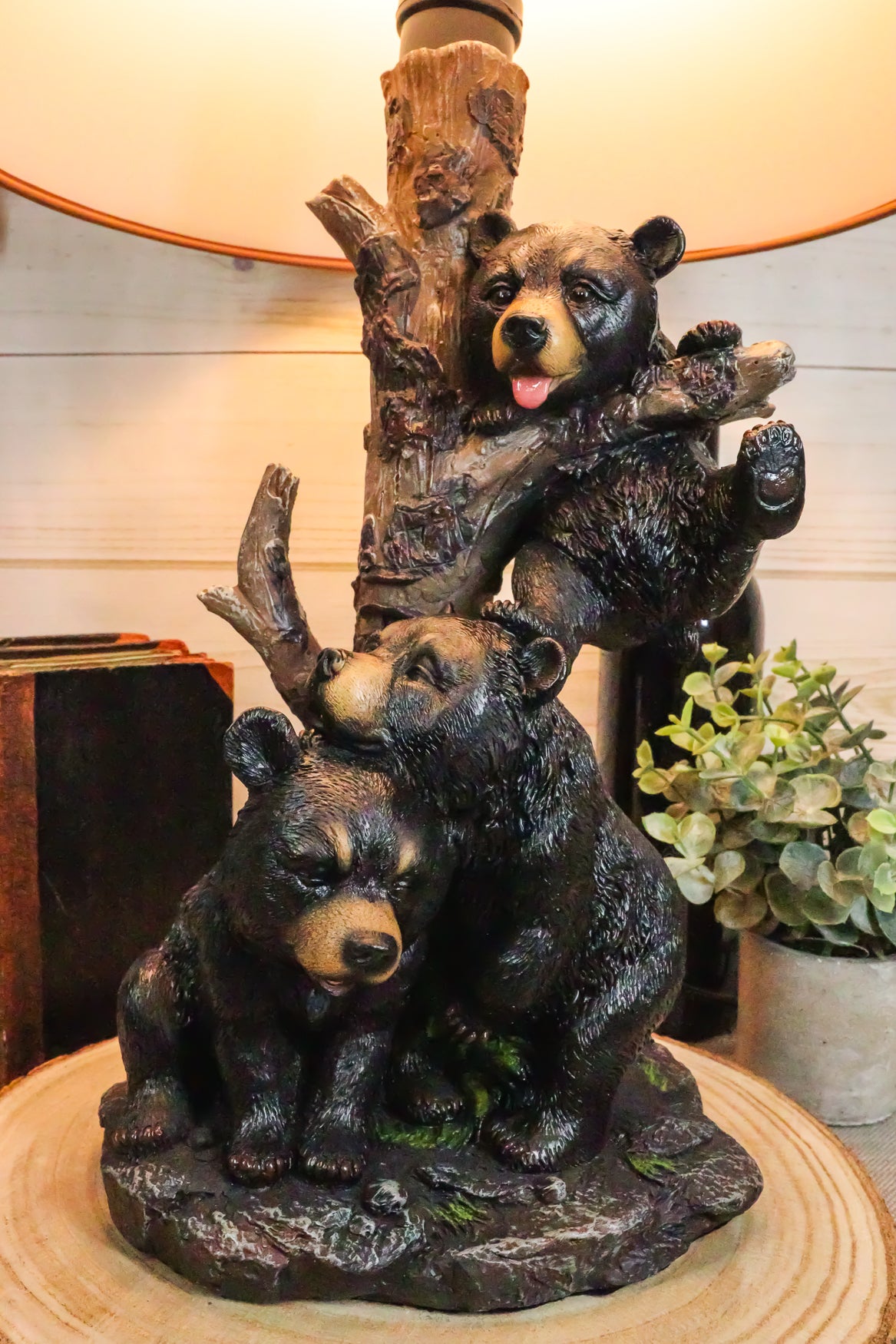 Ebros Climbing Black Bear Cubs Table Lamp With Bear Shade Desk Lamp (Set of 2) - Ebros Gift