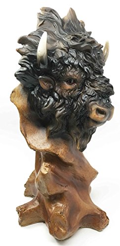 Ebros Gift Grassland Herd Grand American Bison Buffalo Bust Statue in Faux Wood Resin Finish Figurine Home Decor Sculpture As Cultural Heritage Indigenous Indian Themed Accent - Ebros Gift