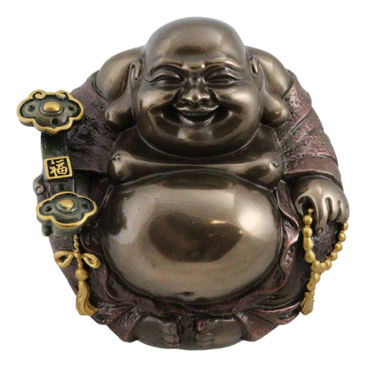Feng Shui Hotei Laughing Happy Buddha with Gold Ingot and Prayer Beads Figurine