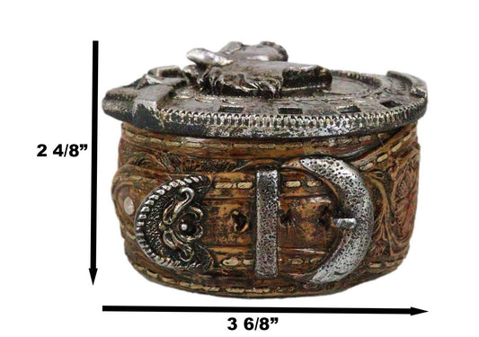 Rustic Western Horseshoe With Horse Scrollwork Concho Buckle Jewelry Trinket Box - Ebros Gift