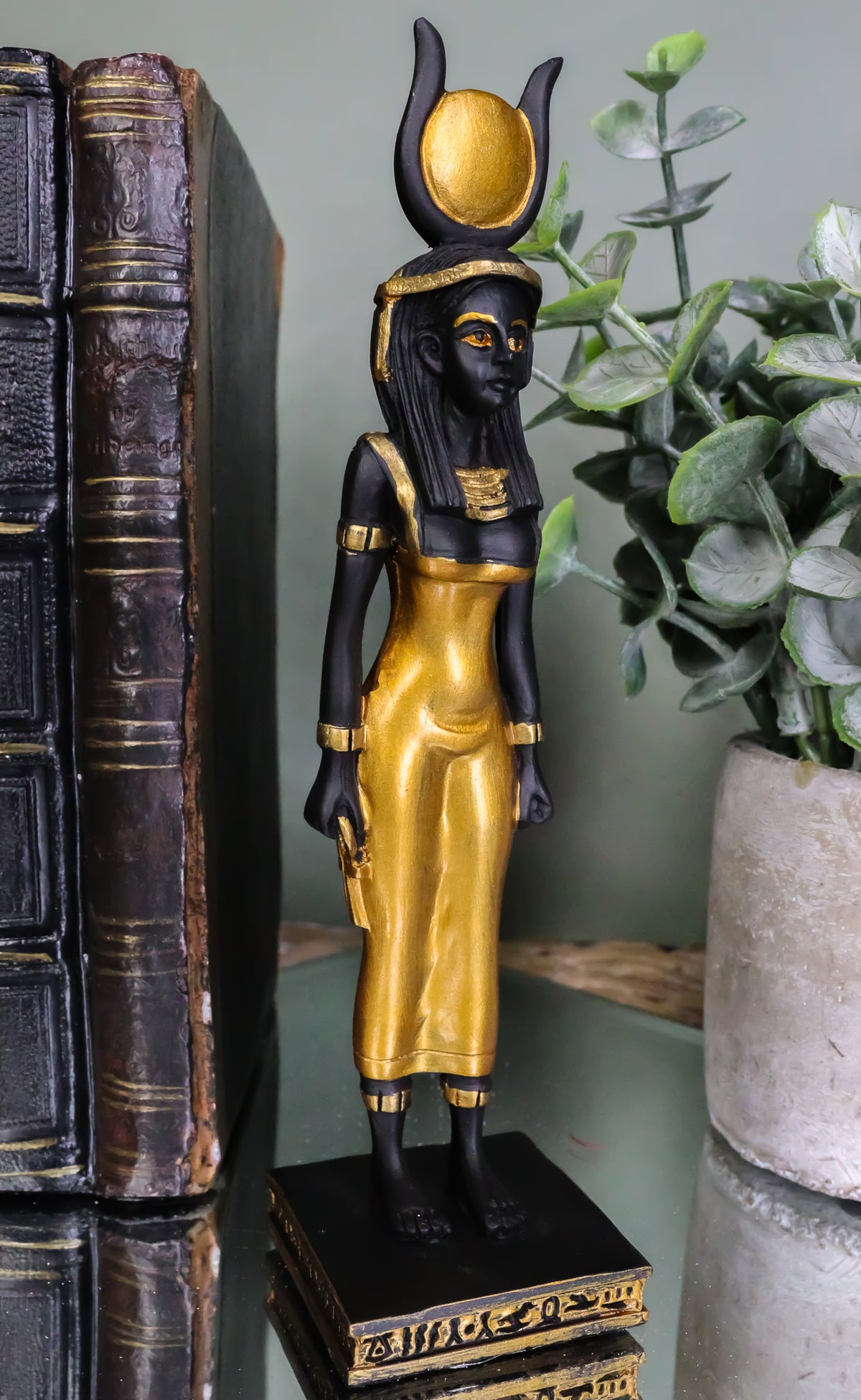 Egyptian Standing Goddess Of Magic And Healing Ra Isis With Sun Disc Figurine
