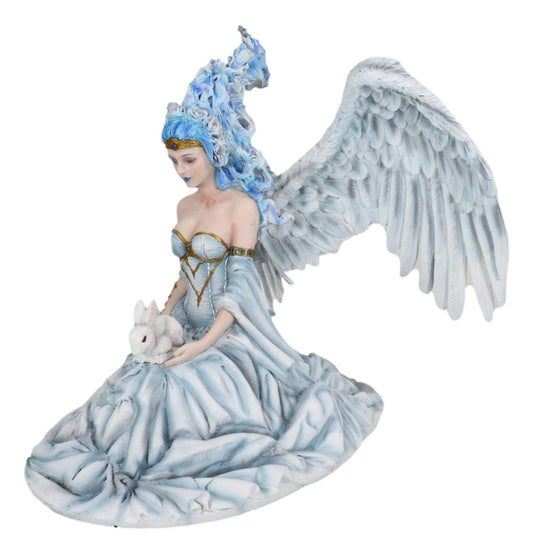 Winter Fire Ice Fairy Angel Queen in Corset Gown With Bunny Rabbit Figurine