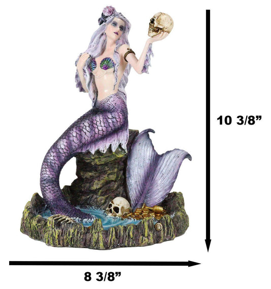 Large Sirens of The Seas Necromancer Gothic Mermaid Holding A Skull Figurine