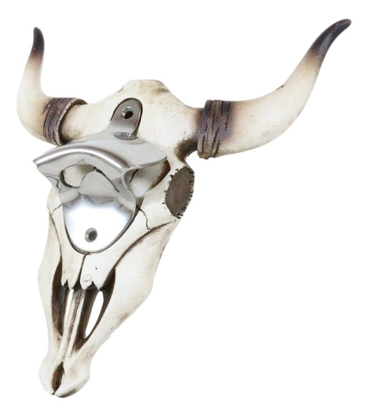 Rustic Western Horned Cow Skull Skeleton Wall Mounted Soda Beer Bottle Opener - Ebros Gift